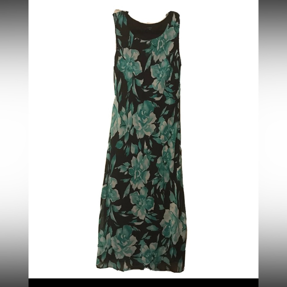SI Collection Green Black White Sleeveless Sheer Floral Lined Dress Size 10